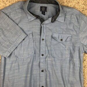 Black Jack Duo Shirt Large Men Blue Short Sleeve Button Up Casual Cotton Pockets